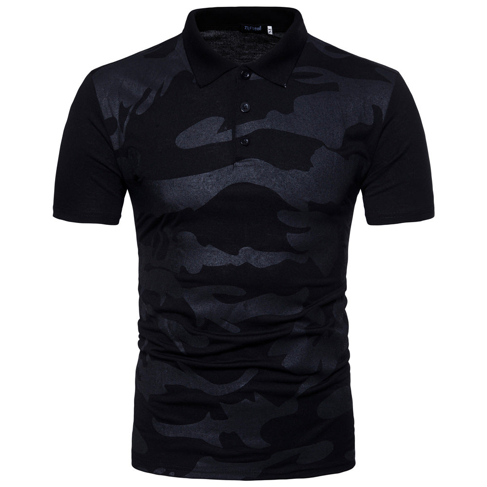 Men's Large SizeColor Camouflage Printing Stitching Slim Fit Business Casual Lapel Collar Polo Shirts Golf Shirt
