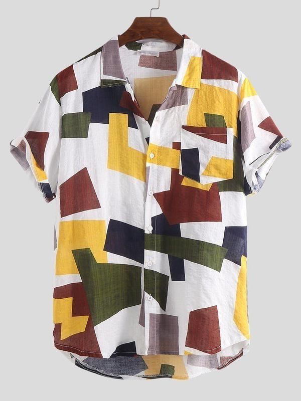Casual Geometric Printed Short Sleeves Blouses&Shirts