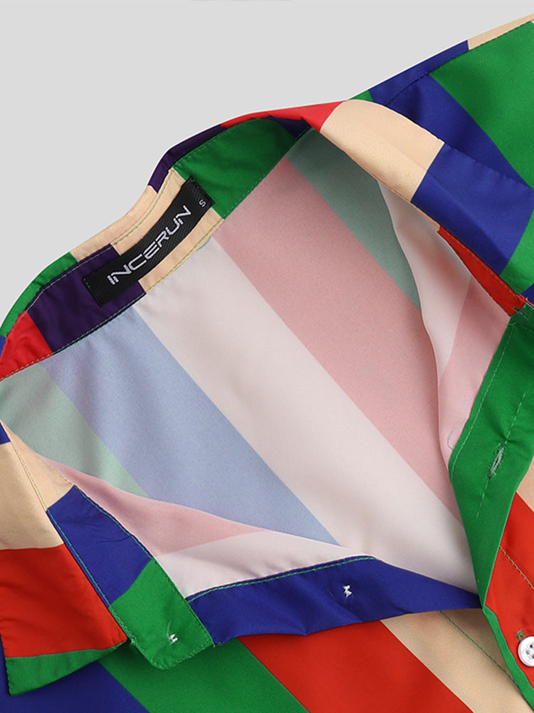 2021 spring and summer lapel single-breasted button plus pocket short-sleeved men's shirt
