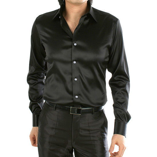 Men's Long Sleeve Shiny Silk Like Satin Dance Prom Dress Shirt Party Button Down Tuxedo Shirts