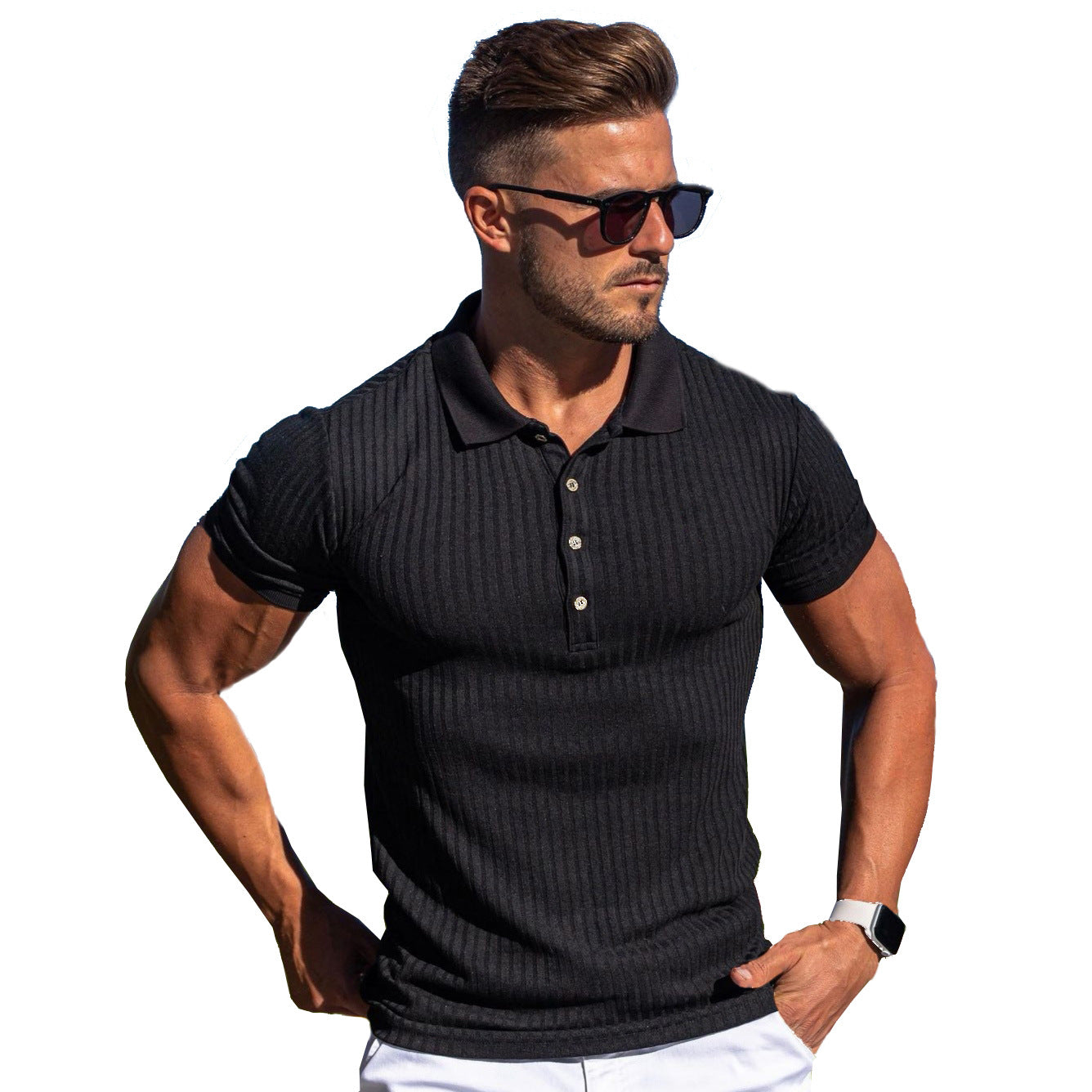 Men's Summer Mercerized Cotton Solid Color Slim Fit Business Casual Polo Shirts