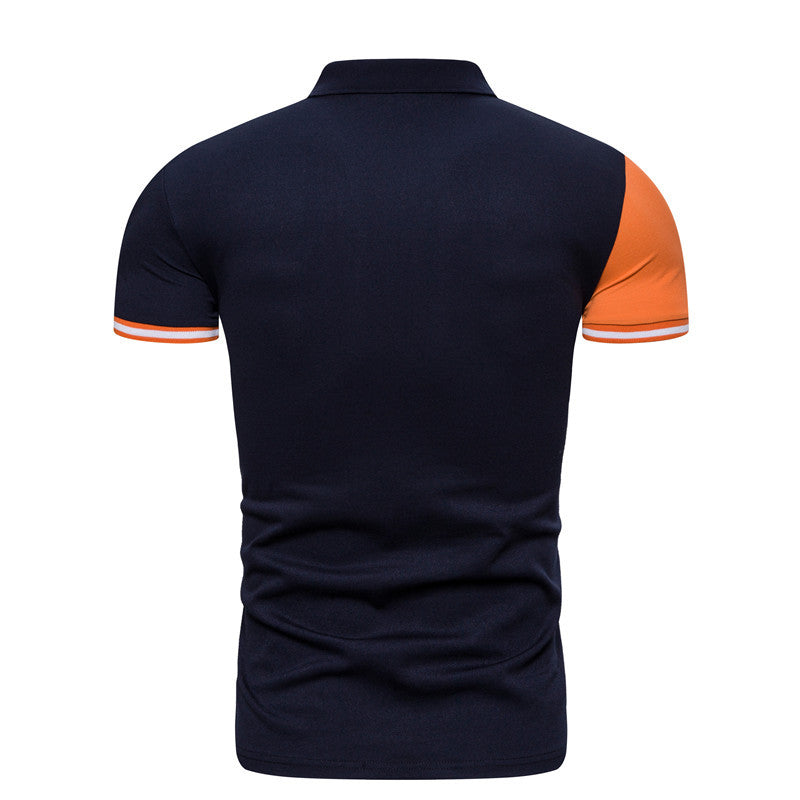 Men's Summer Color Patchwork EmbroiderySlim Fit Business Casual Lapel Collar Polo Shirts Golf Shirt