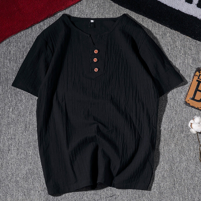 Men's short-sleeved T-shirt linen top