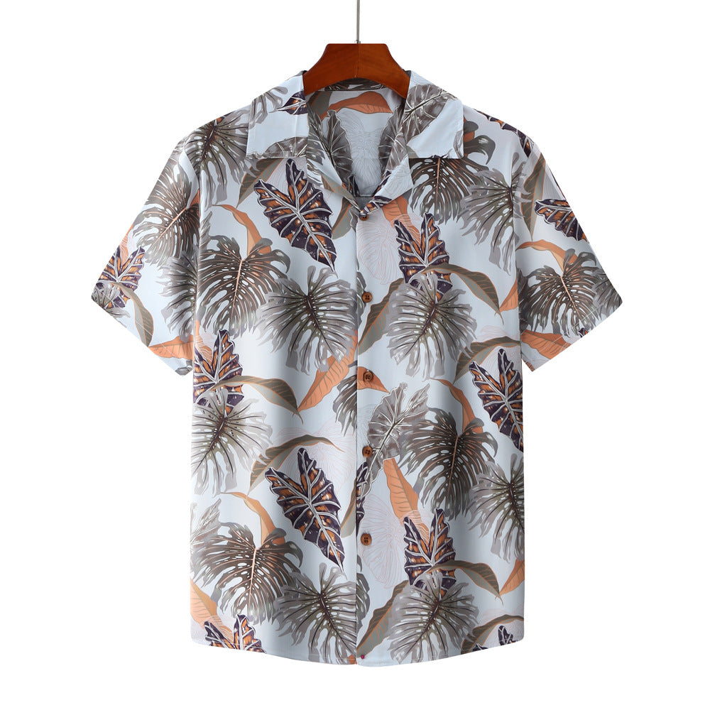 2021 new Hawaiian pattern summer beach short-sleeved men's printed shirt