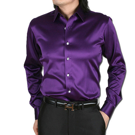 Men's Long Sleeve Shiny Silk Like Satin Dance Prom Dress Shirt Party Button Down Tuxedo Shirts