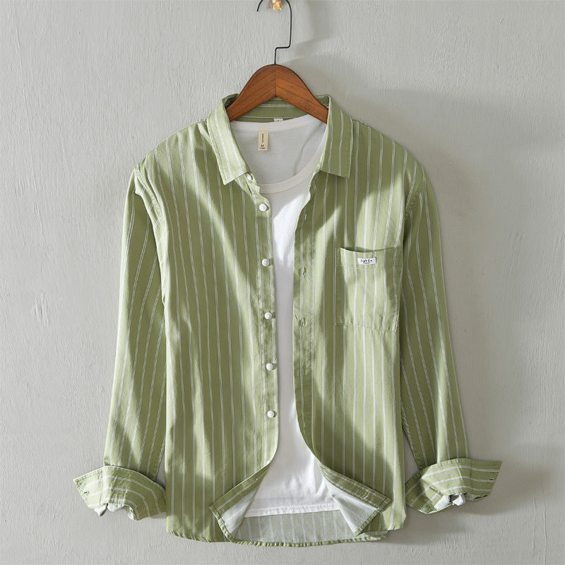 Men's casual long-sleeved striped cotton shirt