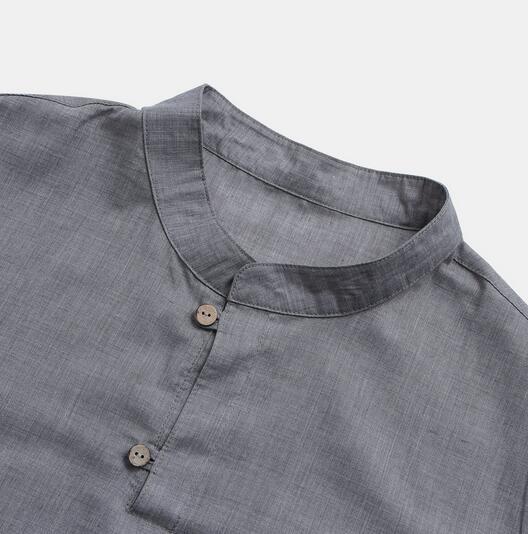 Men's solid color cotton and linen shirt