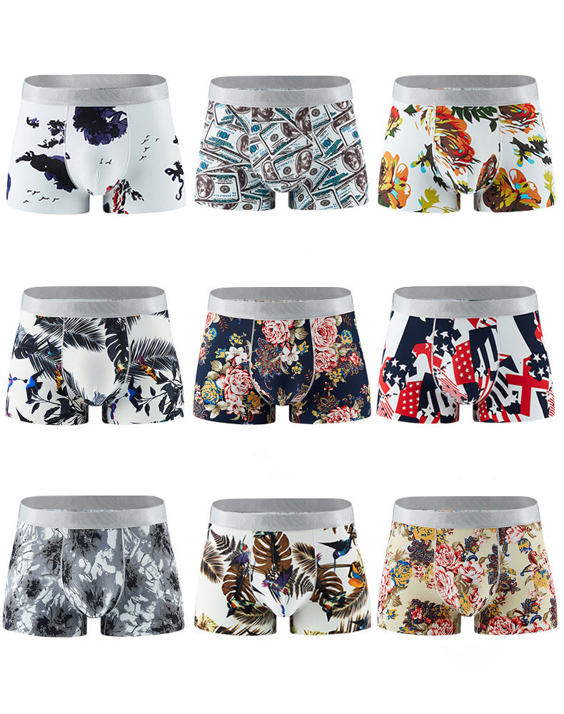 Summer Printing Underwear Breathable Four-corner Ice Silk Men's Underwear