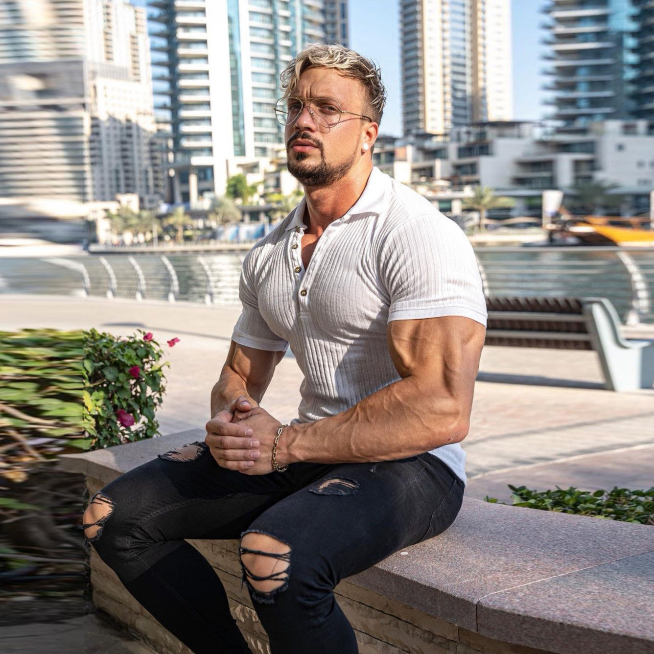 Men's Summer Mercerized Cotton Solid Color Slim Fit Business Casual Polo Shirts