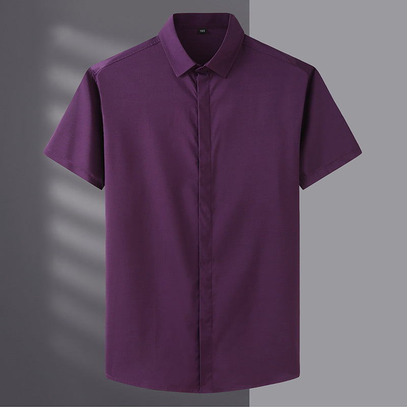 Men'sLoose Large Short Sleeve Shirt Fat Guy Summer Business Casual Thin Solid Color Shirt Fat Brother Plus Fat Inch Shirt