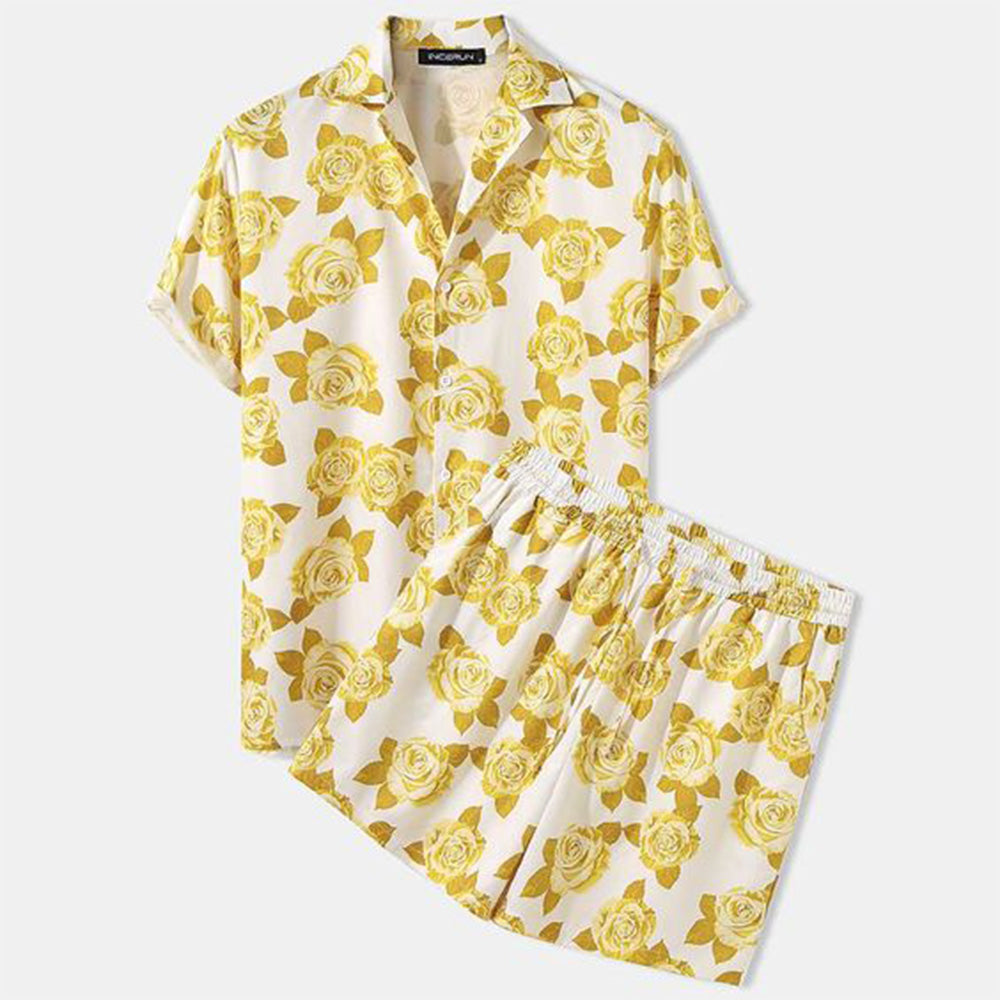 New beach leisure suit, printed short-sleeved shirt, printed shorts, casual vacation style