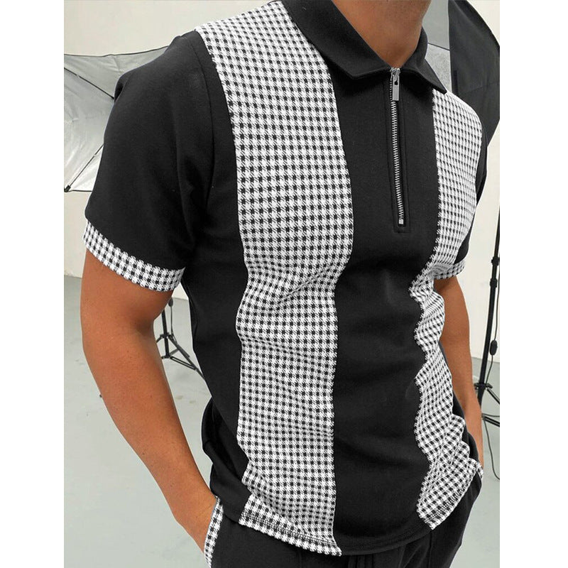 Men's Summer Large Size Splicing Slim Fit Business Casual Lapel Collar Polo Shirts Golf Shirt