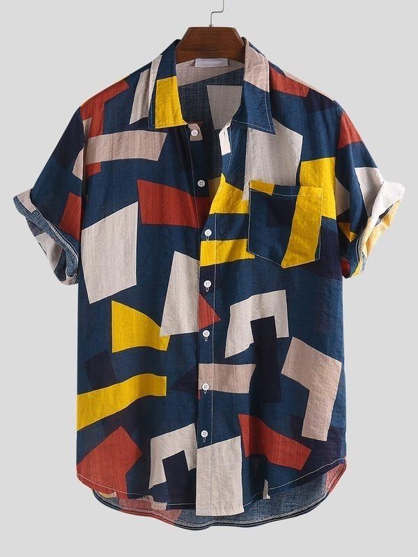Casual Geometric Printed Short Sleeves Blouses&Shirts