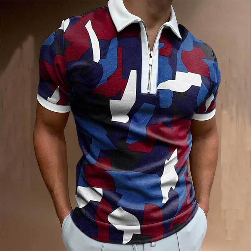 Men's Summer Large Size Splicing Slim Fit Business Casual Lapel Collar Polo Shirts Golf Shirt