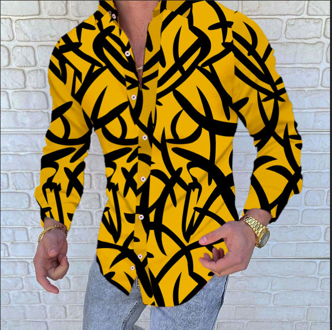 Men's Printed Casual Slim Long Sleeved Shirt