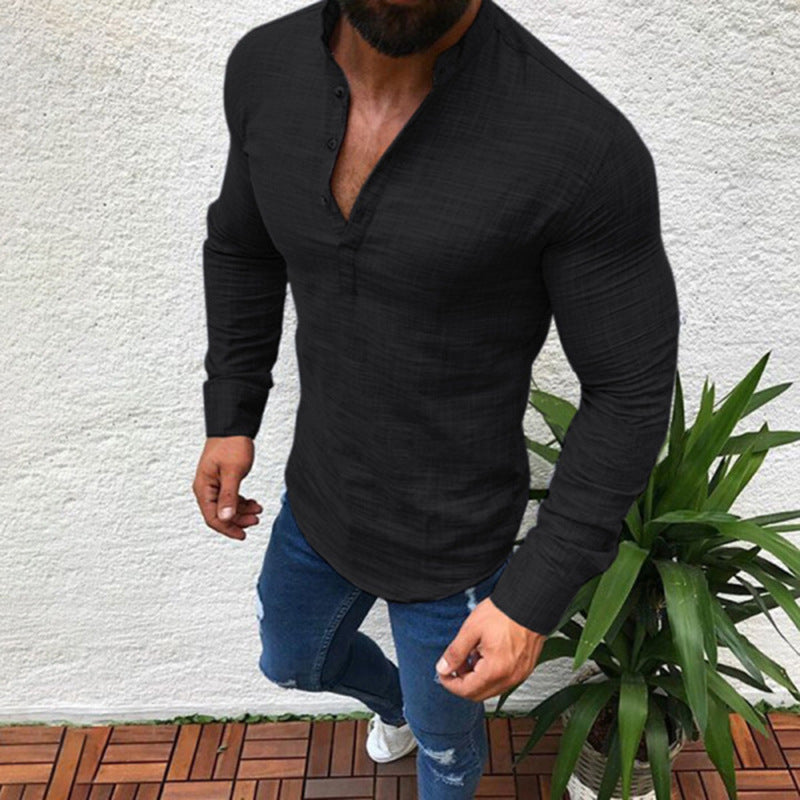 Men's Long Sleeve Round Neck Slim Fit Shirt