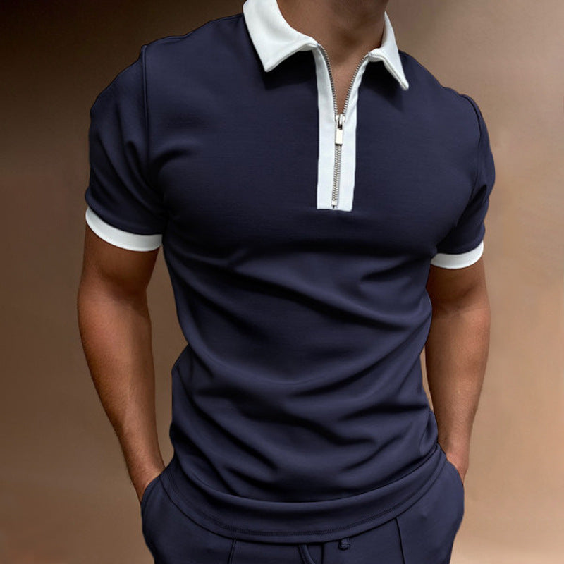 Men's Summer Large Size Splicing Slim Fit Business Casual Lapel Collar Polo Shirts Golf Shirt