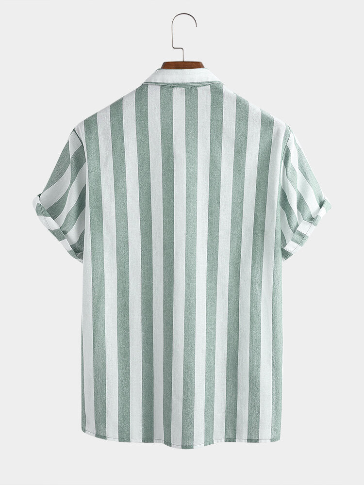 Mens Cotton Thin Light & Breathable Vertical Stripe Short Sleeve Shirt