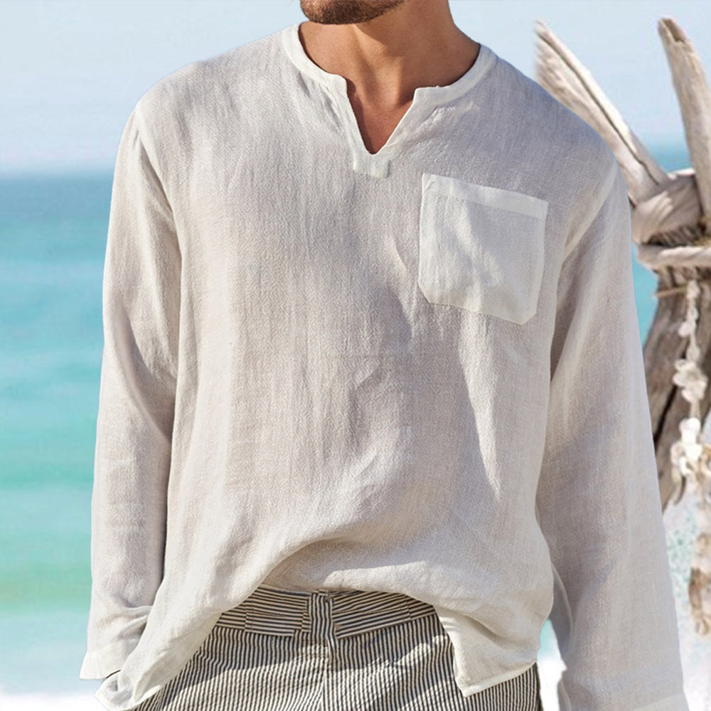 Men's new linen shirt casual style fashion long-sleeved shirt