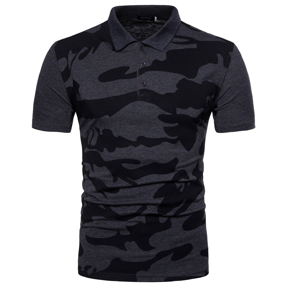 Men's Large SizeColor Camouflage Printing Stitching Slim Fit Business Casual Lapel Collar Polo Shirts Golf Shirt