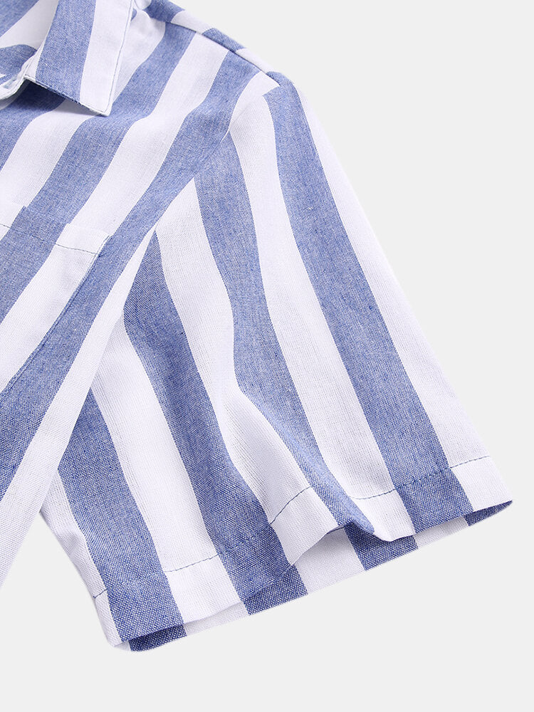 Mens Cotton Thin Light & Breathable Vertical Stripe Short Sleeve Shirt
