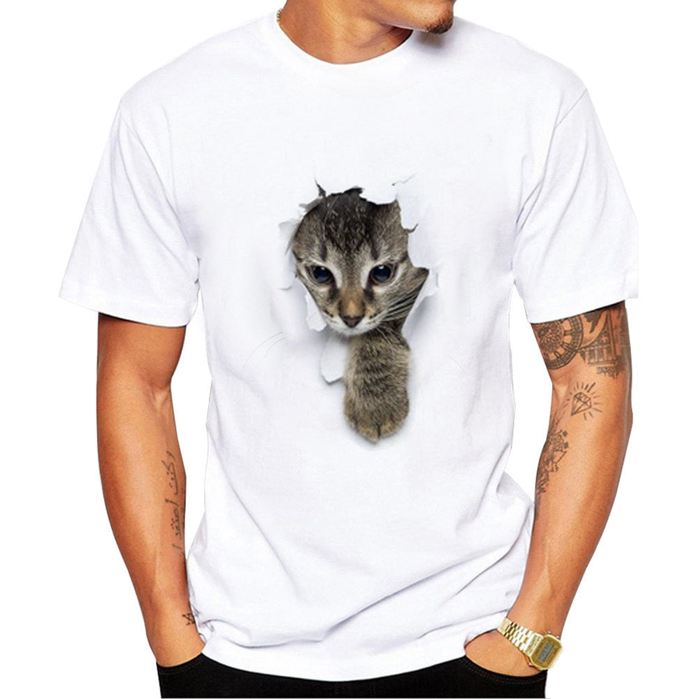 Men's Torn Paper Cat Print Short Sleeves Casual Tees