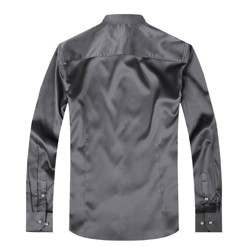 Men's Long Sleeve Shiny Silk Like Satin Dance Prom Dress Shirt Party Button Down Tuxedo Shirts