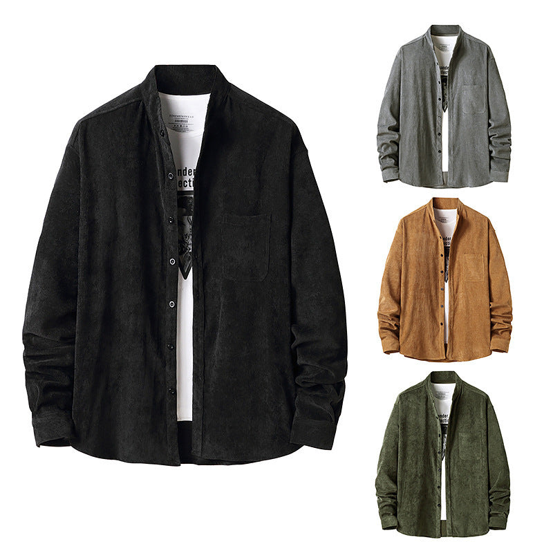 Men's retro corduroy Henry collar men's autumn and winter long-sleeved shirt jacket