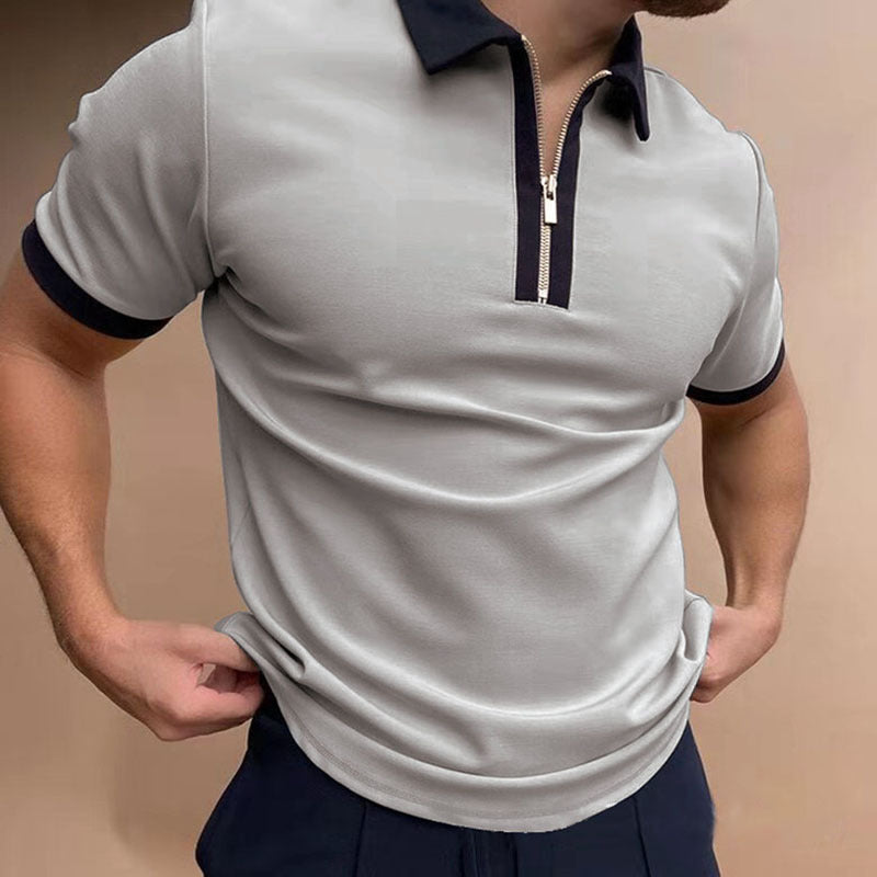 Men's Summer Large Size Splicing Slim Fit Business Casual Lapel Collar Polo Shirts Golf Shirt