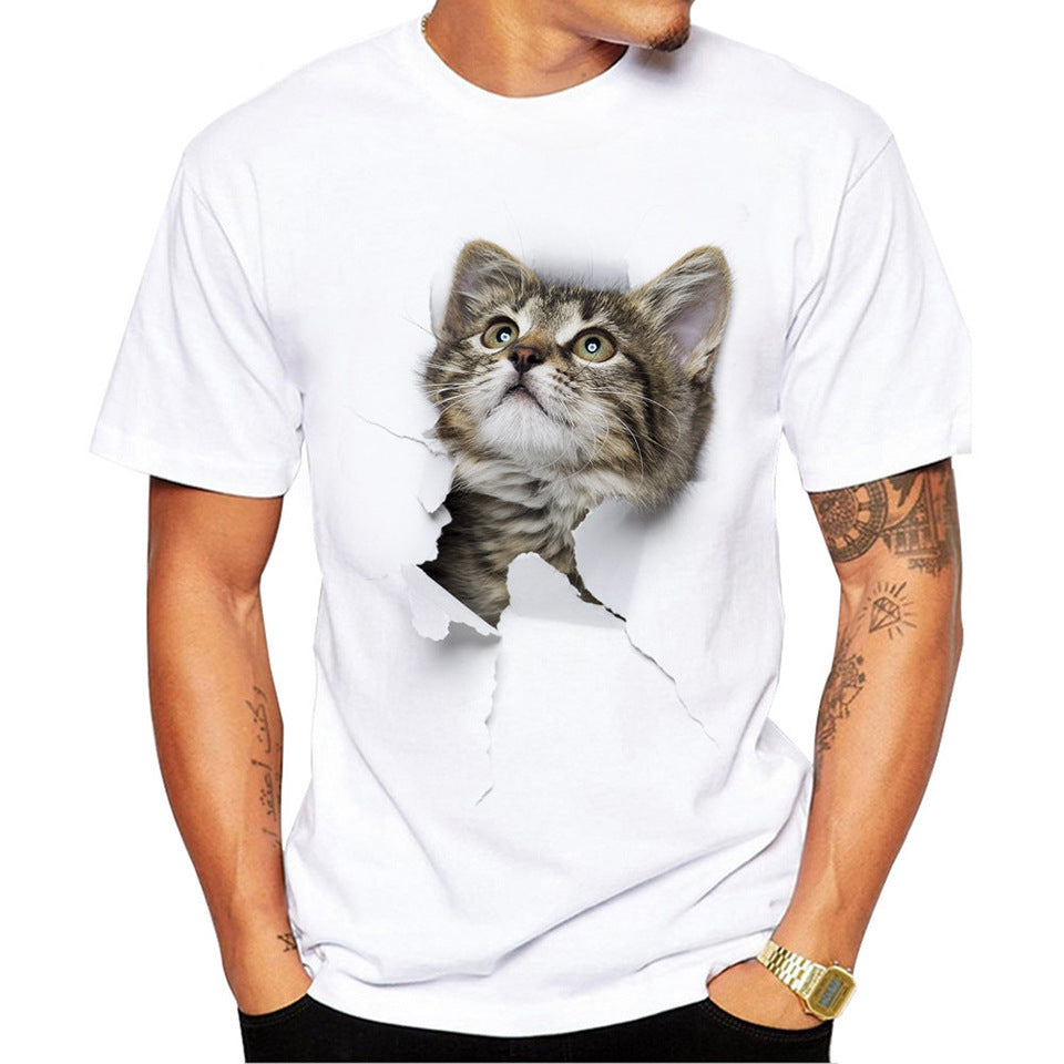 Men's Torn Paper Cat Print Short Sleeves Casual Tees