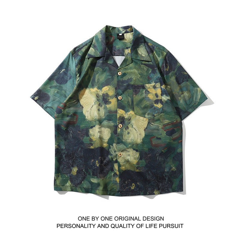 Men's retro oil painting beach shirt