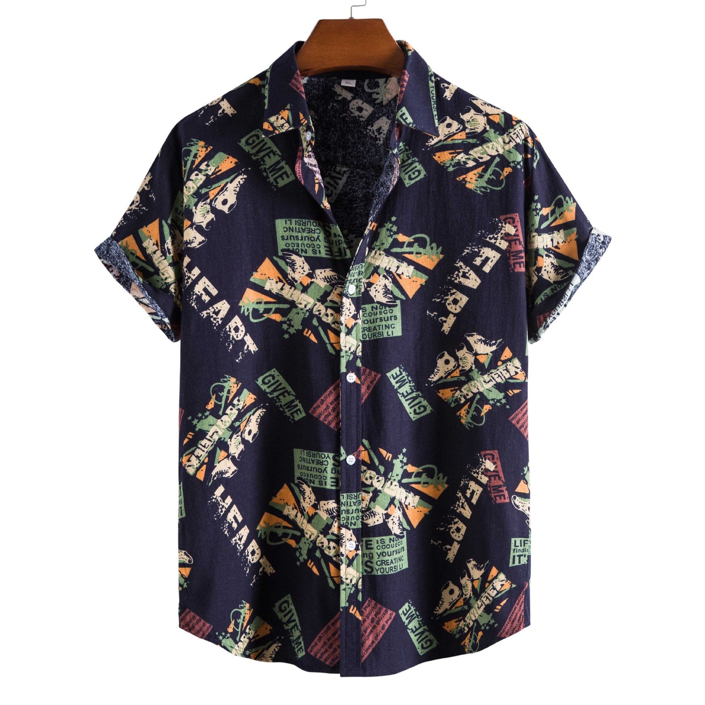 Men's short sleeve printed lapel shirt