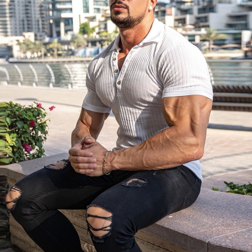 Men's Summer Mercerized Cotton Solid Color Slim Fit Business Casual Polo Shirts