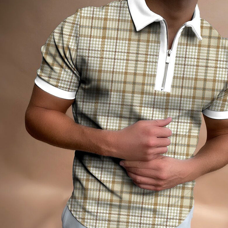 Men's Summer Large Size Splicing Slim Fit Business Casual Lapel Collar Polo Shirts Golf Shirt