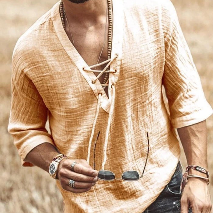 Men's Plain V-Neck Casual Loose Spring Shirt