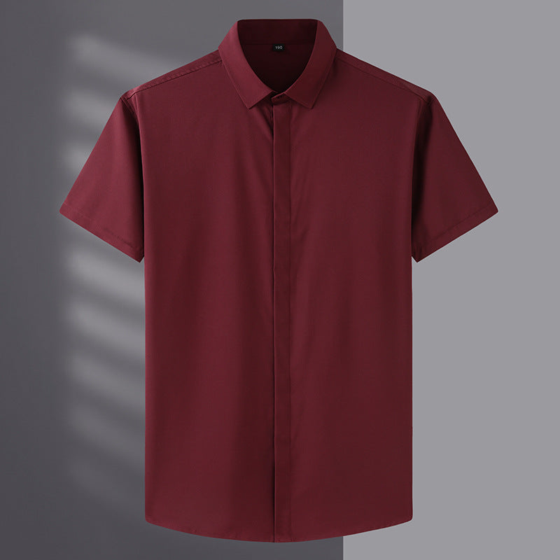 Men'sLoose Large Short Sleeve Shirt Fat Guy Summer Business Casual Thin Solid Color Shirt Fat Brother Plus Fat Inch Shirt