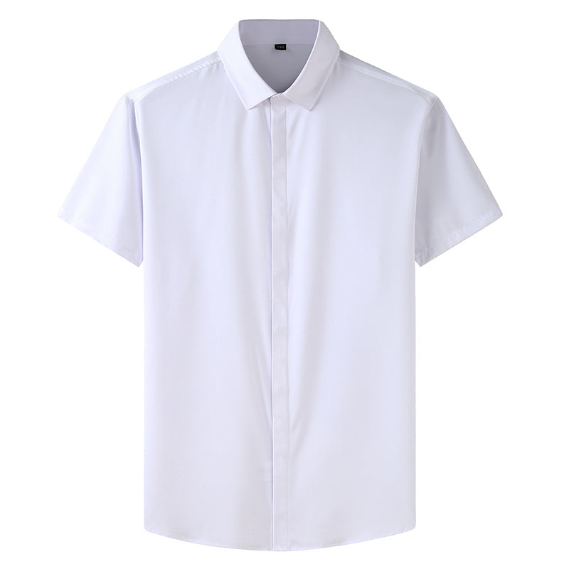 Men'sLoose Large Short Sleeve Shirt Fat Guy Summer Business Casual Thin Solid Color Shirt Fat Brother Plus Fat Inch Shirt