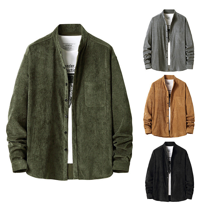 Men's retro corduroy Henry collar men's autumn and winter long-sleeved shirt jacket