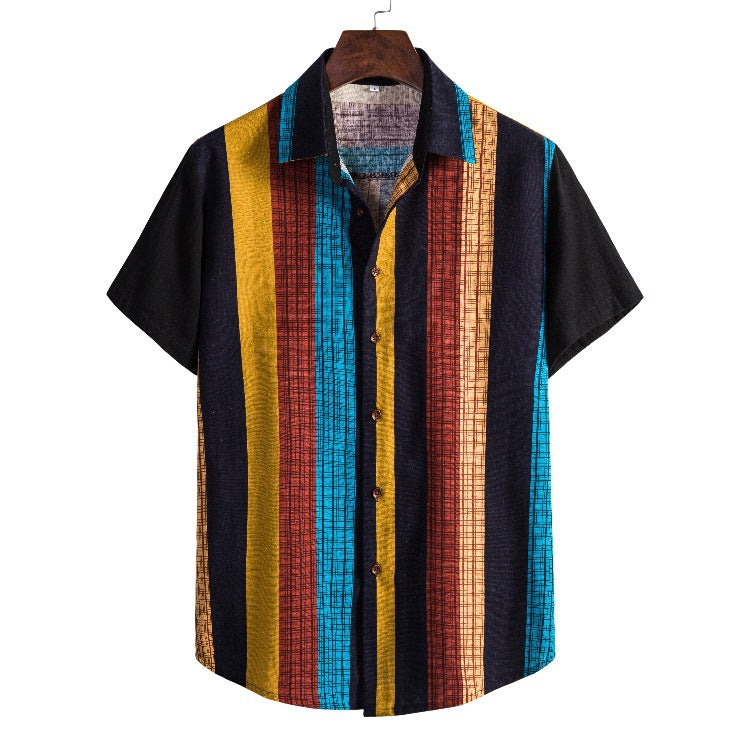 Striped shirt loose casual men's printed shirt