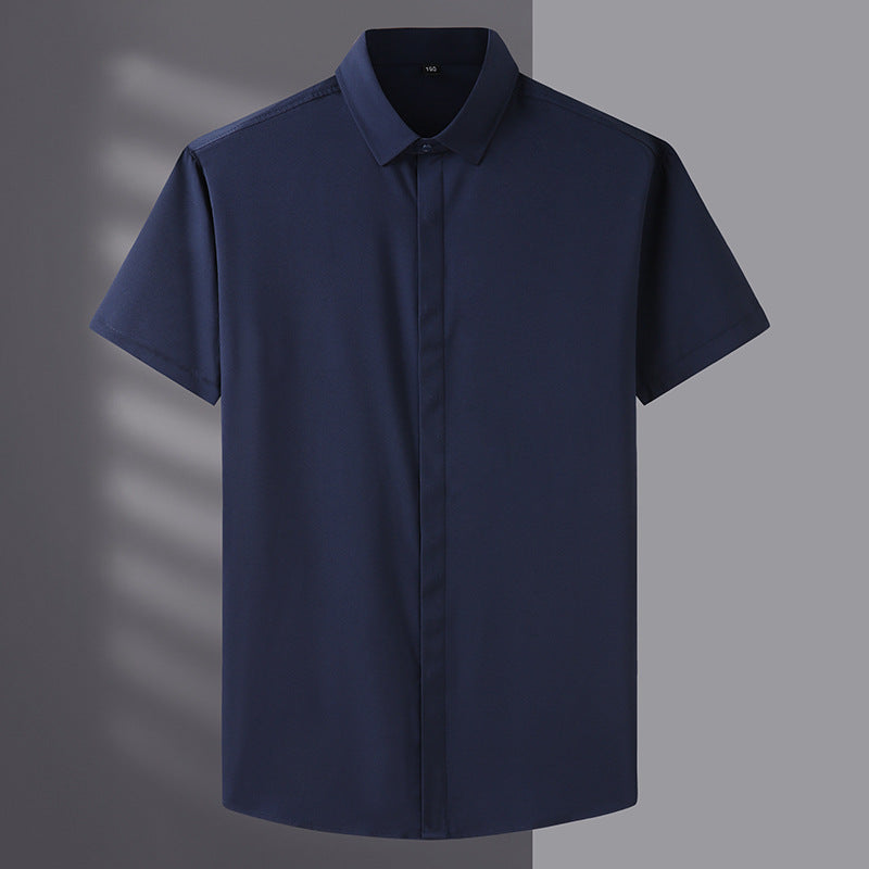 Men'sLoose Large Short Sleeve Shirt Fat Guy Summer Business Casual Thin Solid Color Shirt Fat Brother Plus Fat Inch Shirt