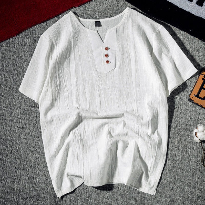 Men's short-sleeved T-shirt linen top