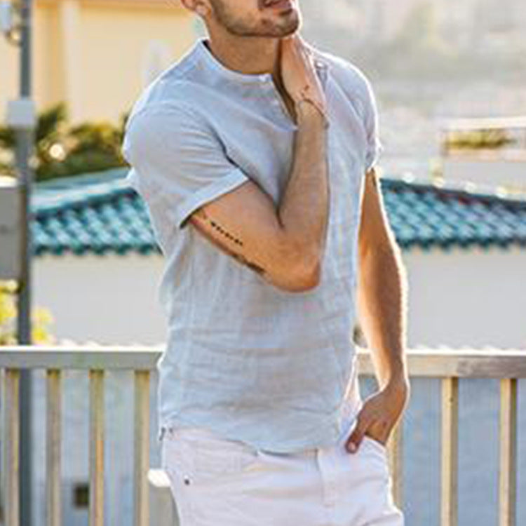 Men's Button Casual Plain Loose Short Sleeve T-shirt