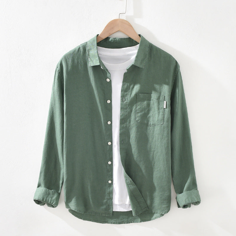 Pure color linen shirt youth loose square collar pocket linen shirt