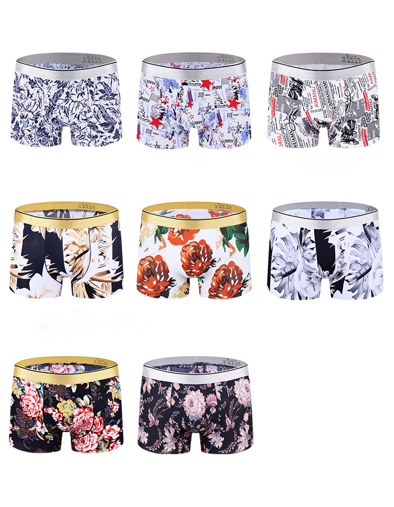 Summer Printing Underwear Breathable Four-corner Ice Silk Men's Underwear