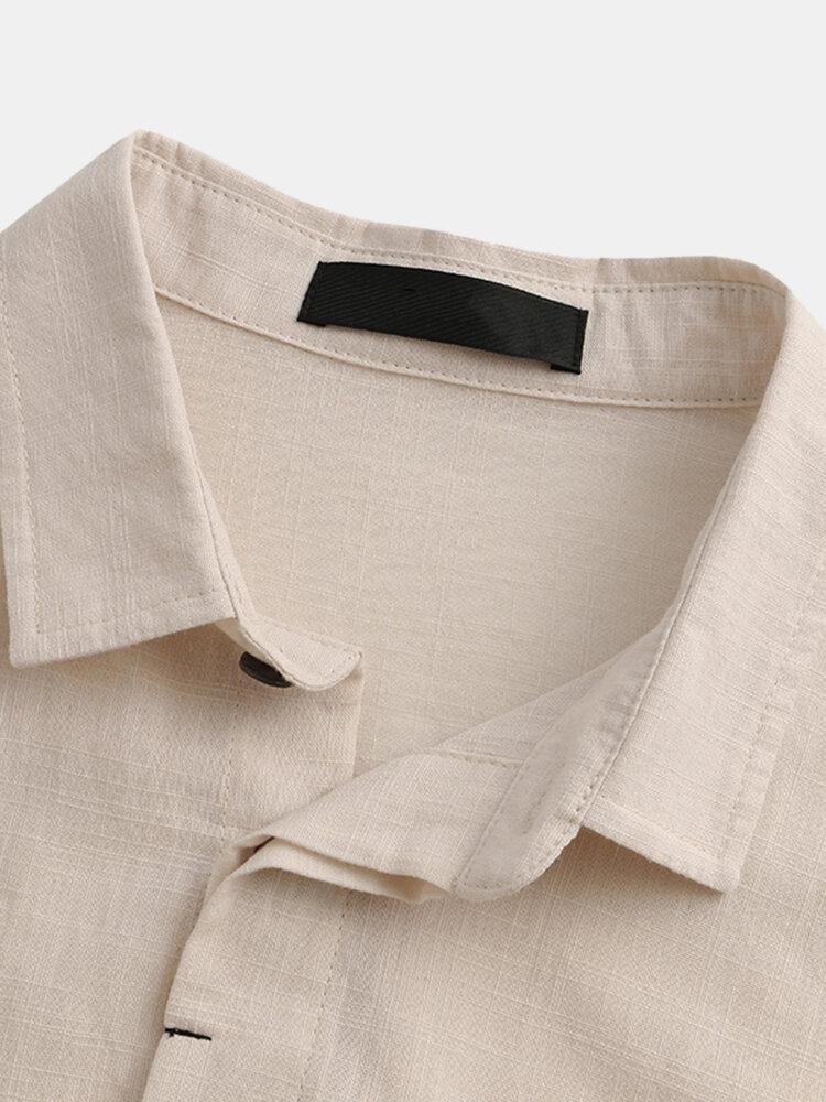 Men Hidden Button Short Sleeve Shirt