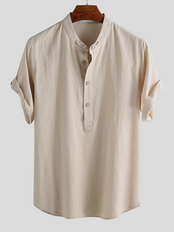 Men Solid Short Sleeves Roun-Neck Shirt