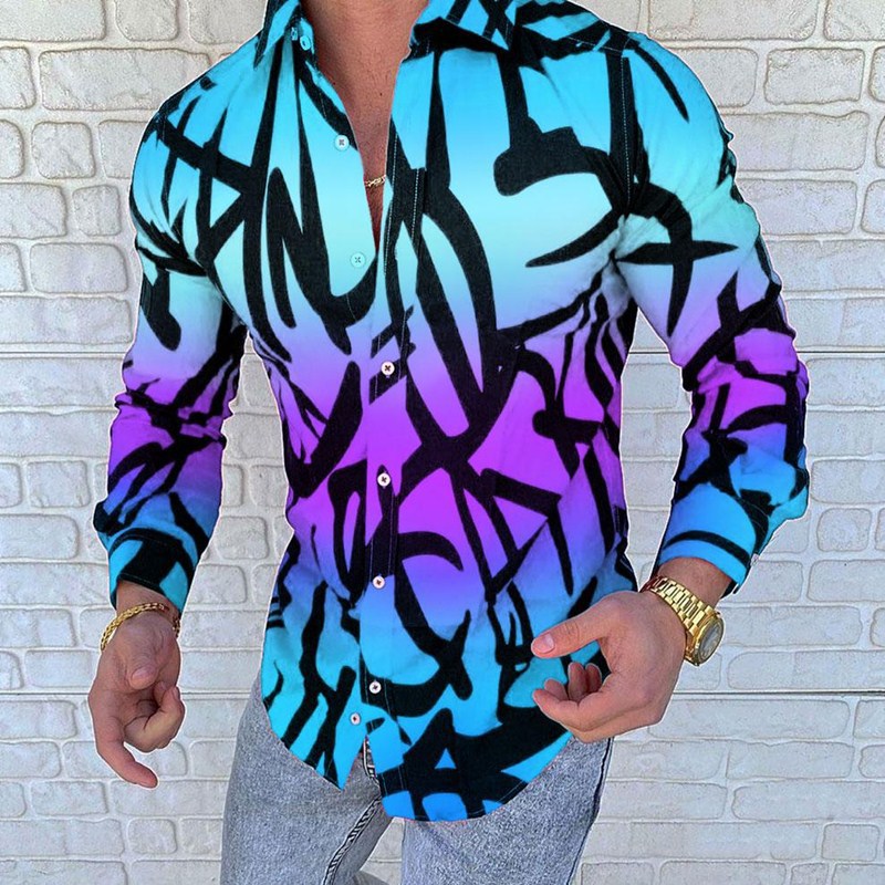 Men's Printed Casual Slim Long Sleeved Shirt