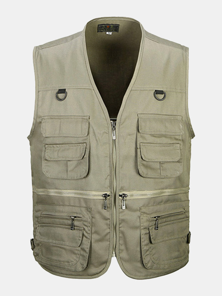 Cotton Multi Pockets Loose Fishing Outdoor Vest for Men