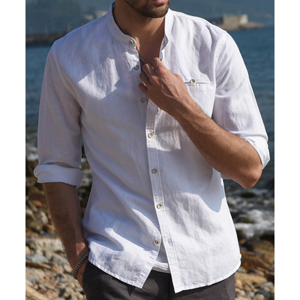 Men's new linen shirt casual style fashion long-sleeved shirt