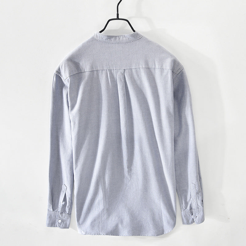 Men's linen shirt fashion stand-up collar solid color simple youth long-sleeved cotton shirt
